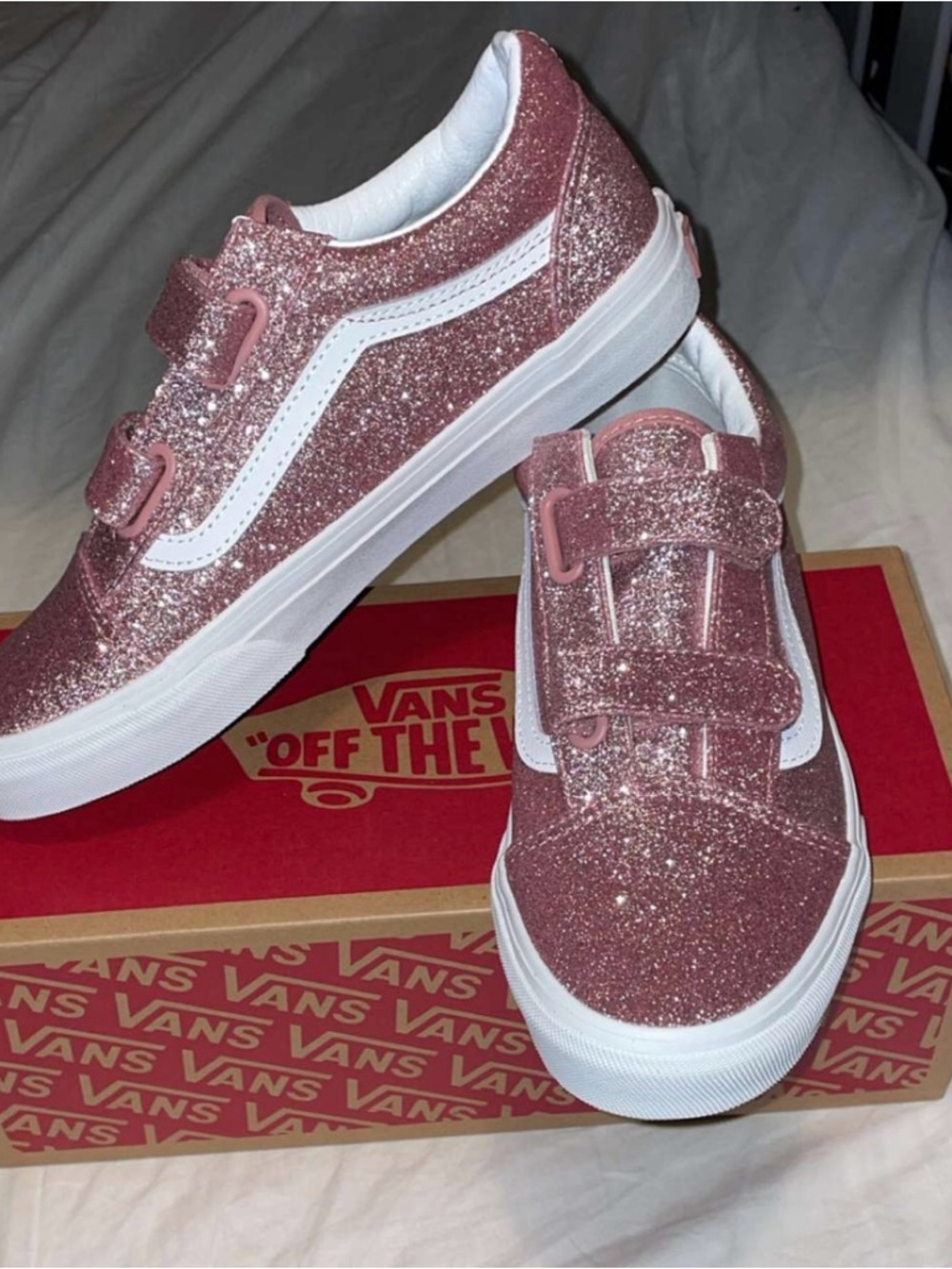 Vans Kids Glitter Old Skool Velcro Sneakers - Rose Pink